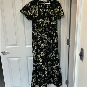 Anthropologie Black and Green Floral Maxi Dress